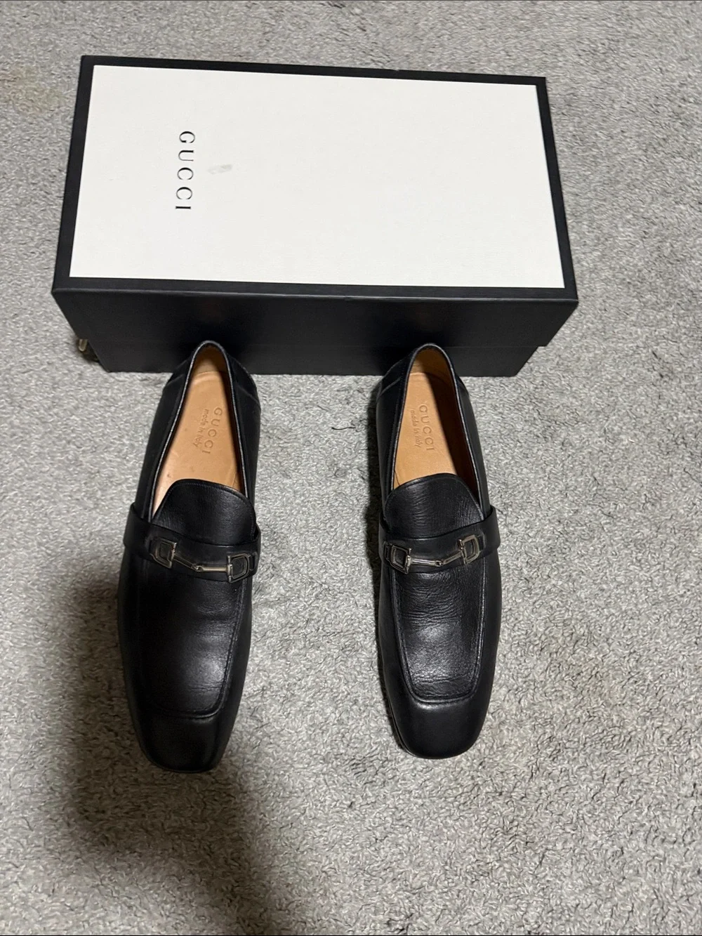 Gucci Black Leather Horsebit Loafers with Silver Hardware